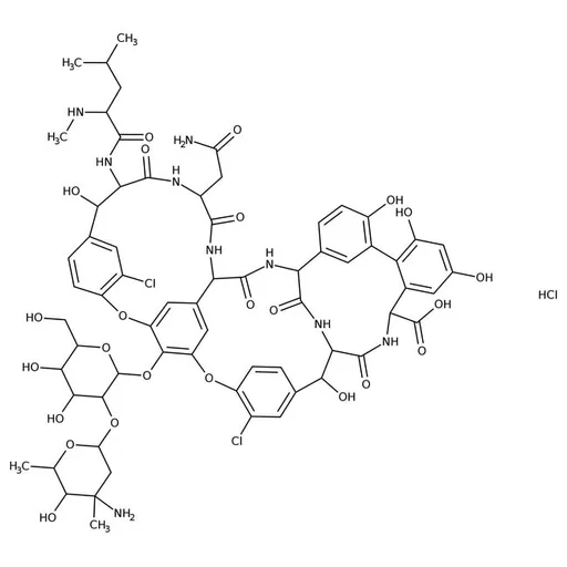 Vancomycin hydrochloride, 50 mg/ml in distilled water, sterile-filtered