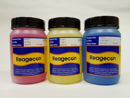 Reagecon pH 4.00, pH 7.00 & pH 10.00 Recal Colour Coded Buffer Solutions at 20°C (mixed pack conta…