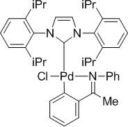 Chloro{2-[(1-(N-phenyl)iminoethyl]phenyl}{[1,3-bis(2,6-di-i-propylphenyl]imidzole-2-ylidene}palladium(II)