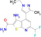 3-Amino-6-difluoromethyl-4-(1-ethyl-3-methyl-1 H -pyrazol-4-yl)-thieno[2,3- b ]pyridine-2-carboxylic acid amide