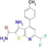 3-Amino-6-difluoromethyl-4- p -tolyl-thieno[2,3- b ]pyridine-2-carboxylic acid amide