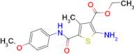 2-Amino-5-(4-methoxy-phenylcarbamoyl)-4-methyl-thiophene-3-carboxylic acid ethyl ester