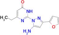 2-[5-amino-3-(furan-2-yl)-1H-pyrazol-1-yl]-6-ethyl-3,4-dihydropyrimidin-4-one