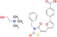 2-Hydroxy-N,N,N-trimethylethan-1-aminium (Z)-4-(5-((3-benzyl-4-oxo-2-thioxothiazolidin-5-ylidene)m…