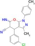 4-(3-chlorophenyl)-6-imino-3-methyl-1-(4-methylphenyl)-1H,4H,5H,6H-pyrano[2,3-c]pyrazole-5-carbonitrile
