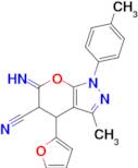 4-(furan-2-yl)-6-imino-3-methyl-1-(4-methylphenyl)-1H,4H,5H,6H-pyrano[2,3-c]pyrazole-5-carbonitrile