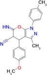 6-imino-4-(4-methoxyphenyl)-3-methyl-1-(4-methylphenyl)-1H,4H,5H,6H-pyrano[2,3-c]pyrazole-5-carbon…