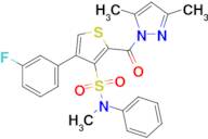 2-(3,5-Dimethyl-1H-pyrazole-1-carbonyl)-4-(3-fluorophenyl)-N-methyl-N-phenylthiophene-3-sulfonamide