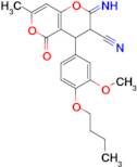 4-(4-butoxy-3-methoxyphenyl)-2-imino-7-methyl-5-oxo-2H,3H,4H,5H-pyrano[4,3-b]pyran-3-carbonitrile