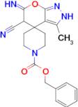benzyl 5'-cyano-6'-imino-3'-methyl-5',6'-dihydro-2'H-spiro[piperidine-4,4'-pyrano[2,3-c]pyrazole]-1-carboxylate