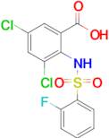 3,5-Dichloro-2-((2-fluorophenyl)sulfonamido)benzoic acid