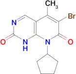 6-Bromo-8-cyclopentyl-2-hydroxy-5-methylpyrido[2,3-d]pyrimidin-7(8H)-one (Palbociclib Impurity)