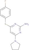 4-[(4-Fluorophenyl)sulfanyl]-6-(1-pyrrolidinyl)-2-pyrimidinylamine