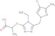 2-({5-[(4-Chloro-3-methyl-1H-pyrazol-1-yl)methyl]-4-ethyl-4H-1,2,4-triazol-3-yl}sulfanyl)propanoic acid