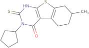 4-Cyclopentyl-11-methyl-5-sulfanyl-8-thia-4,6-diazatricyclo[7.4.0.0,2,7]trideca-1(9),2(7),5-trien-…