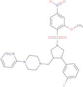 1-((4-(3-Fluorophenyl)-1-(2-methoxy-4-nitrophenyl)sulfonylpyrrolidin-3-yl)methyl)-4-pyridin-2-ylpi…