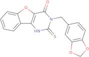 5-(2H-1,3-Benzodioxol-5-ylmethyl)-4-sulfanylidene-8-oxa-3,5-diazatricyclo[7.4.0.0²,7]trideca-1(9),…