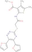 Methyl 2-(2-((5,6-di(furan-2-yl)-1,2,4-triazin-3-yl)thio)acetamido)-4,5-dimethylthiophene-3-carbox…