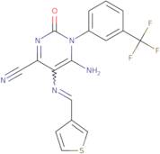 6-Imino-2-oxo-5-{[(E)-3-thienylmethylidene]amino}-1-[3-(trifluoromethyl)phenyl]-1,2,3,6-tetrahydro…