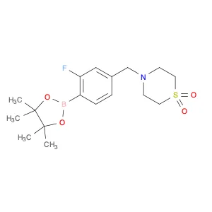 4-{[3-fluoro-4-(4,4,5,5-tetramethyl-1,3,2-dioxaborolan-2-yl)phenyl]methyl}-1-thiomorpholine-1,1-di…