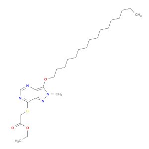 Acetic acid, [[3-(hexadecyloxy)-2-methyl-2H-pyrazolo[4,3-d]pyrimidin-7-yl]thio]-, ethyl ester (9CI)