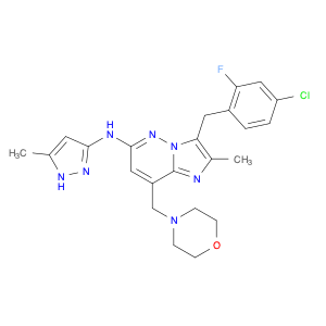 Imidazo[1,2-b]pyridazin-6-amine, 3-[(4-chloro-2-fluorophenyl)methyl]-2-methyl-N-(5-methyl-1H-pyraz…