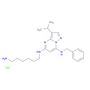 Pyrazolo[1,5-a]pyrimidine-5,7-diamine, N5-(6-aminohexyl)-3-(1-methylethyl)-N7-(phenylmethyl)-, hyd…