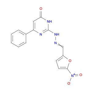 2-Furancarboxaldehyde, 5-nitro-, 2-(1,6-dihydro-6-oxo-4-phenyl-2-pyrimidinyl)hydrazone