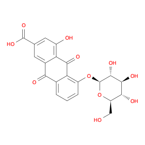 2-Anthracenecarboxylic acid,5-(b-D-glucopyranosyloxy)-9,10-dihydro-4-hydroxy-9,10-dioxo-