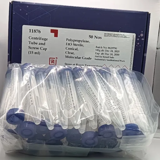 Centrifuge Tube and Screw Cap (15ml), Polypropylene, Sterile, Conical, Clear, Molecular Grade