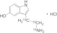 Serotonin-13C215N Hydrochloride (~90%)